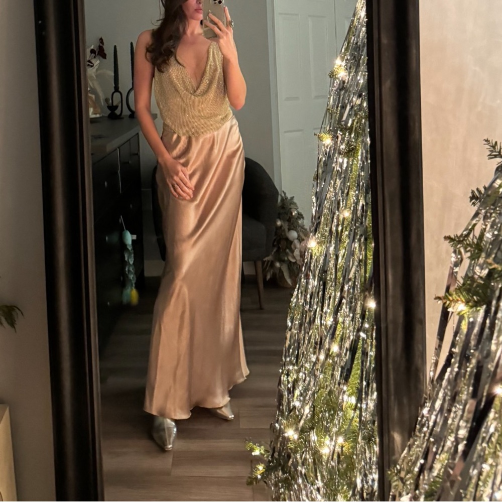 Gold and Cream Halter Maxi Skirt